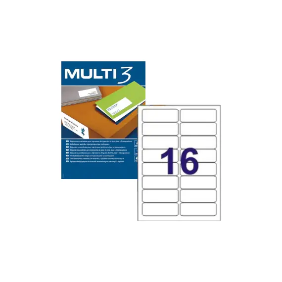 Etiquetas Multi3 99,1x34mm A4 - Pack de 100 folhas e 1600 etiquetas | bluepixel.pt
