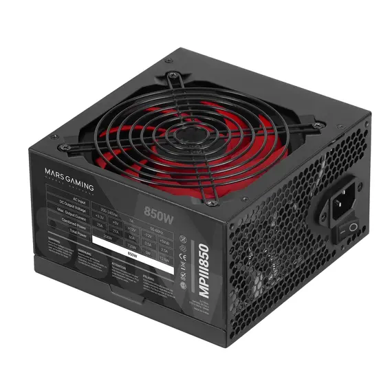 Fonte de Alimentação MARS GAMING MPIII 850W - Alta Eficiência, Silenciosa, Garantia de 5 Anos