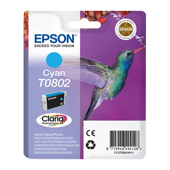 Tinteiro EPSON T0802 Ciano para Stylus Photo P50 e modelos compatíveis - Qualidade e durabilidade