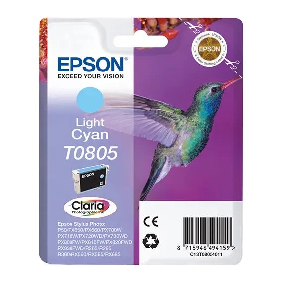 Tinteiro EPSON T0805 Ciano Claro para Stylus Photo P50, PX6xx, PX7xx, R360 e outros - Loja BluePixel