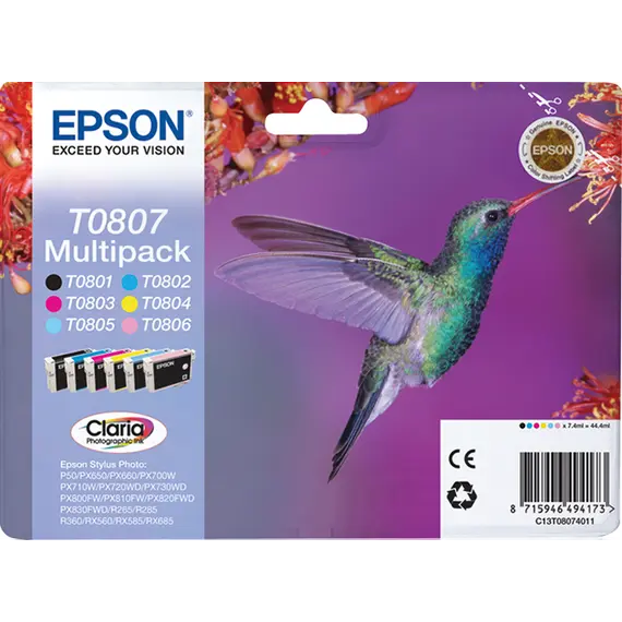 Tinteiro EPSON T0807 Mpack 6 Cores para Stylus Photo - Impressão de Alta Qualidade