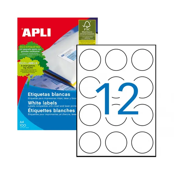 Etiquetas Redondas 60mm Branco APLI - Pack de 1200 unidades | Loja online bluepixel.pt