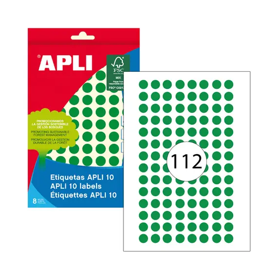 Etiquetas Redondas Verdes 10mm APLI - Pack com 1008 unidades | Loja online bluepixel.pt