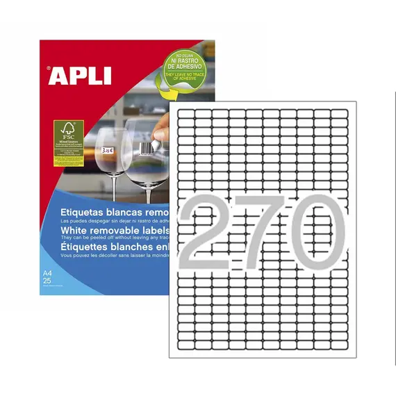 Etiquetas Removíveis APLI 017,8x010mm - 25 Folhas A4 com 6750 Etiquetas | Loja BluePixel