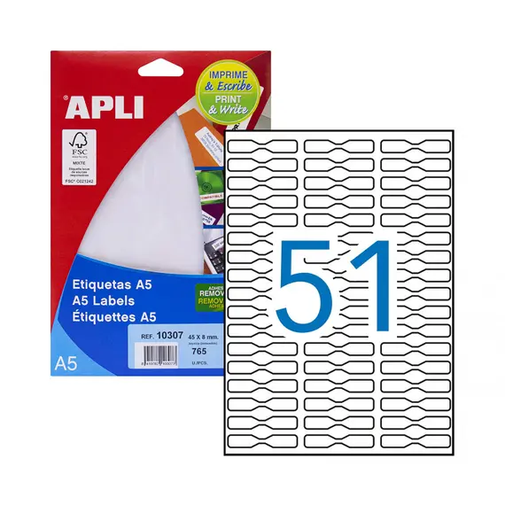 Etiquetas Jóias 45x8mm APLI - Pack de 15 Folhas com 765 Etiquetas | bluepixel.pt