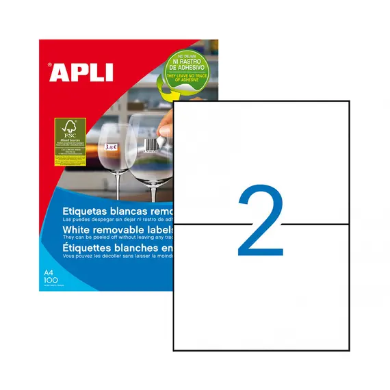 Etiquetas removíveis APLI 210x148mm - 100 folhas A4, 200 etiquetas para organização e identificação