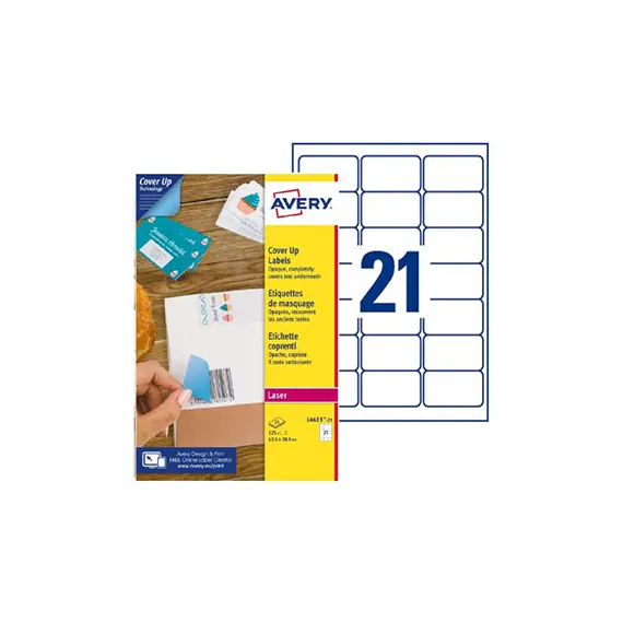 Etiquetas Avery Ocultas 63,5x38,1mm - Pack de 25 Folhas com 525 Etiquetas | bluepixel.pt