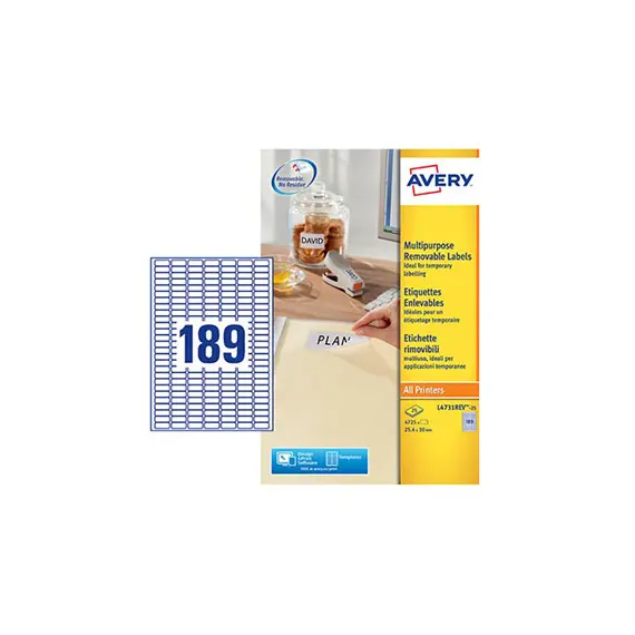 Etiquetas Removíveis Avery 025 4x10mm - Pack de 25 Folhas | BluePixel.pt