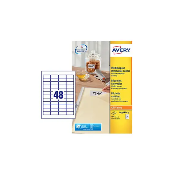 Etiquetas Removíveis Avery 045 7x21,2mm - 25 Folhas, 1200 Unidades | Loja BluePixel