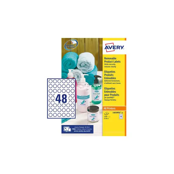 Etiquetas Redondas Removíveis Avery 25mm - 1200 unidades em 25 folhas | Loja BluePixel
