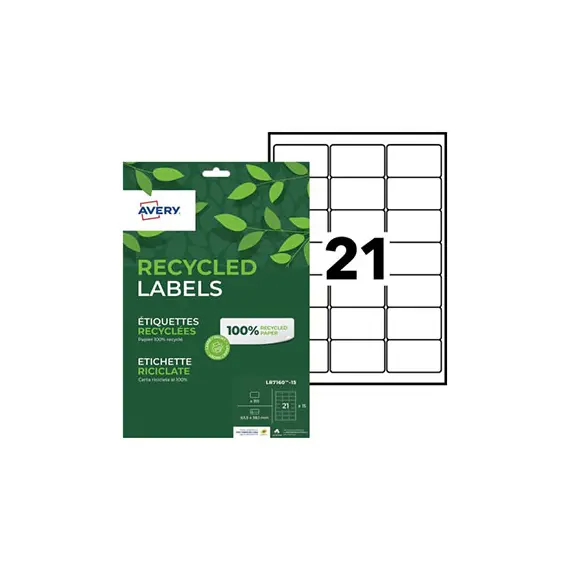Etiquetas Recicladas Avery 63,5x38,1mm - 15 Folhas, 315 Unidades | Loja BluePixel