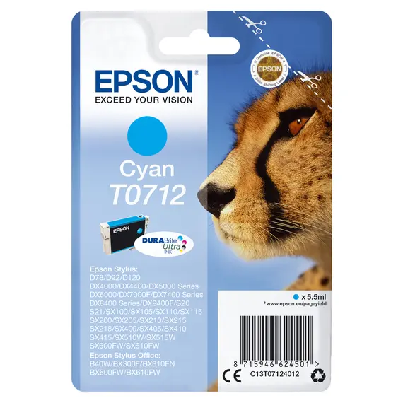 Tinteiro EPSON T0712 Ciano compatível com impressoras EPSON - Alta qualidade e cores vibrantes