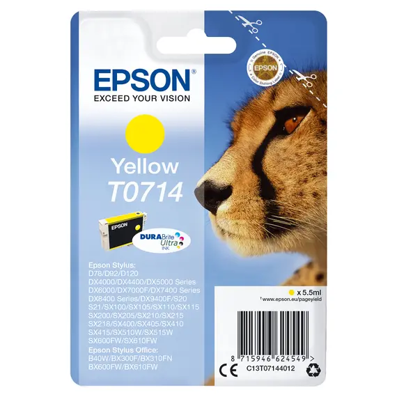 Tinteiro EPSON T0714 Amarelo - Compatível com Impressoras B40, D120, DX74xx, SX2xx | Loja BluePixel.pt