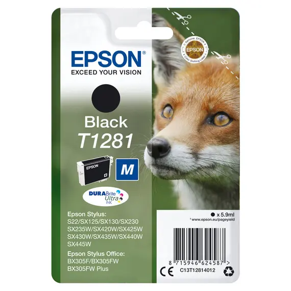 Tinteiro EPSON T1281 Preto M para Stylus S22, SX420W e BX305 | Loja BluePixel