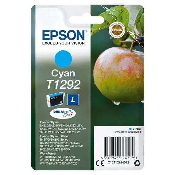 Tinteiro EPSON T1292 Ciano compatível com Stylus B42, BX3xx/5xx/6xx/9xx, SX4xx/5xx/620 - BluePixel.pt