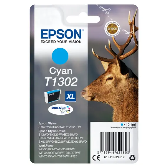 Tinteiro EPSON T1302 Ciano XL - Compatível com Stylus B42, BX320, SX5x5, WF-3010/3520/3540 - Loja BluePixel