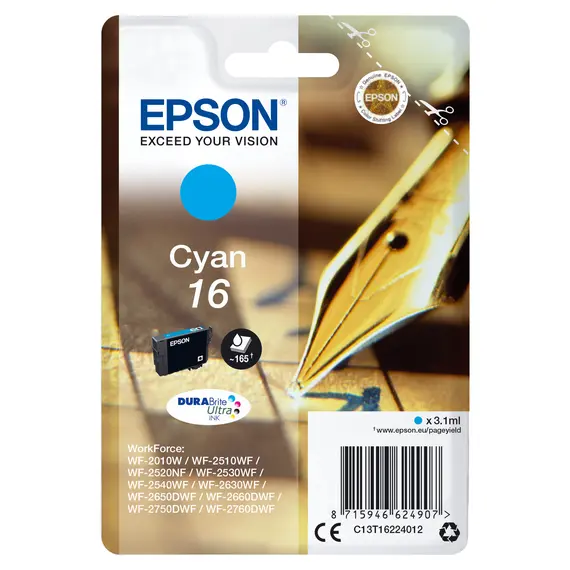 Tinteiro EPSON 16 Ciano com Alarme RF para Impressoras WF-2010/251xx/26xx/27xx | BluePixel