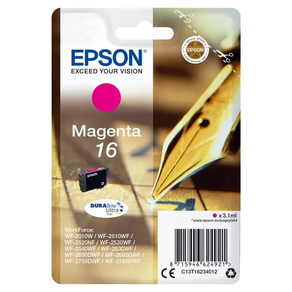 Tinteiro EPSON 16 Magenta com Alarme RF para Impressoras WF-2010 e Série 251xx/26xx/27xx | BluePixel.pt