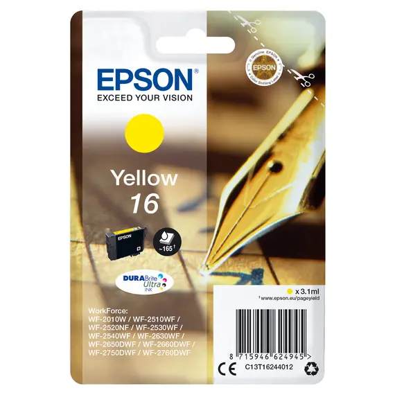 Tinteiro EPSON 16 Amarelo com Alarme RF para Impressoras WF-2010/251xx/26xx/27xx | BluePixel.pt