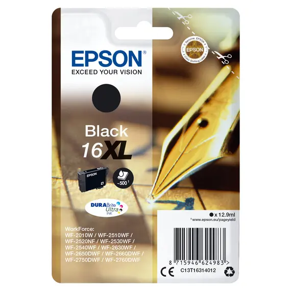 Tinteiro EPSON 16 Preto XL com Alarme RF para WF-2010 e séries 251xx, 26xx, 27xx | Loja BluePixel