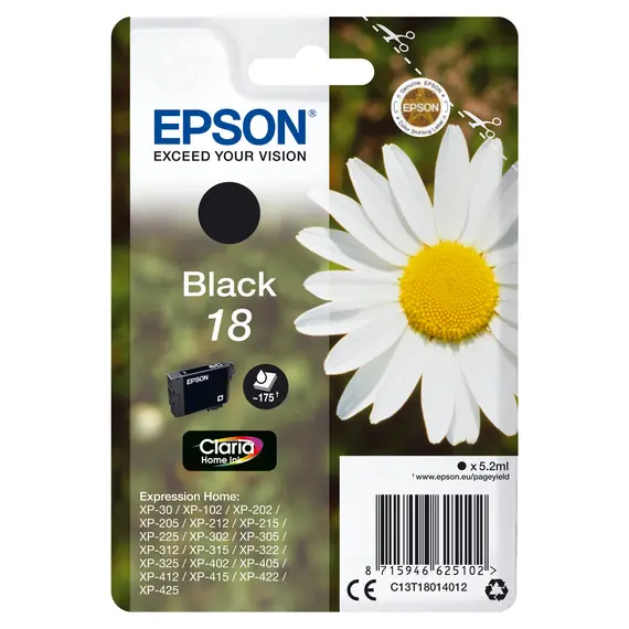 Tinteiro EPSON 18 Preto para Impressoras XP-30, XP-12, XP-15, XP-22, XP-25 | BluePixel.pt