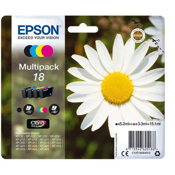 Tinteiro EPSON 18 Multipack 4 Cores + Alarme RF para Impressoras XP-30/X02/X05/X12/X15/X22/X25 | Bluepixel.pt