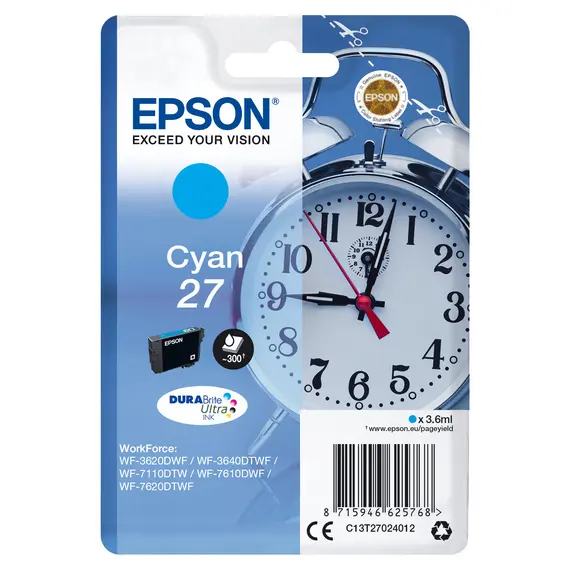 Tinteiro EPSON 27 Ciano compatível com impressoras WF36xx, 7110, 7210, 76xx e 77xx - Alta qualidade e cores vibrantes