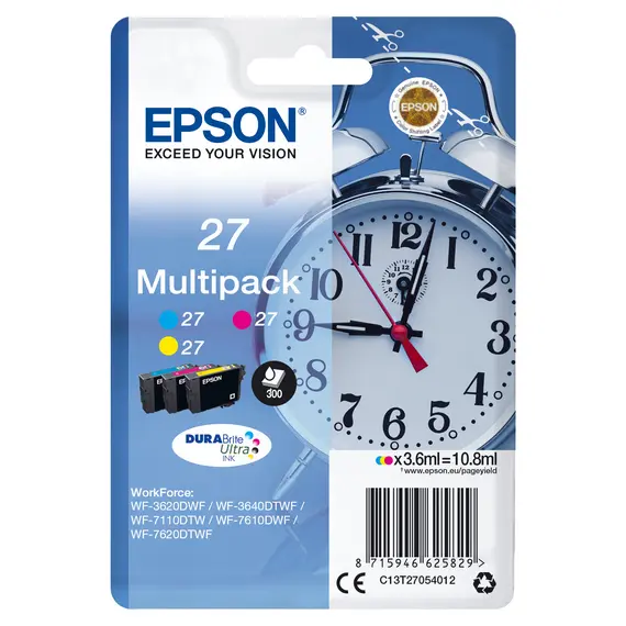 Tinteiro EPSON 27 Multipack 3 Cores para Impressoras WF-3620, 3640, 7110, 7610 e 7620 | BluePixel.pt
