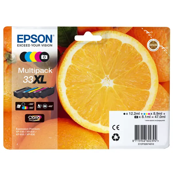 Tinteiro EPSON 33 Multipack XL - 5 Cores Compatível com XP-530/540/630/635/645/830/900/7100 | bluepixel.pt