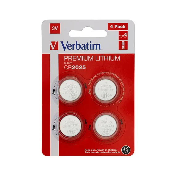 Pilhas CR2025 Lithium 3V 155mAh Verbatim - Pack de 4 unidades | bluepixel.pt