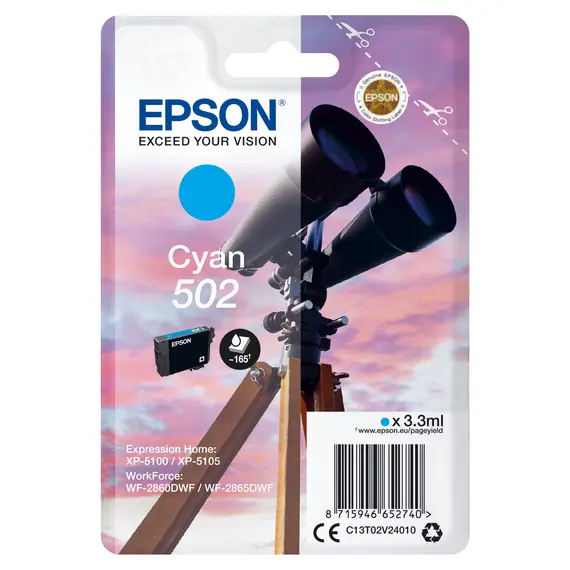 Tinteiro EPSON 502 Ciano para XP-51xx e WF-286x | Alta Qualidade e Rendimento | bluepixel.pt