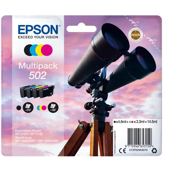 Tinteiro EPSON 502 Multipack 4 Cores para Impressoras XP-5100/5 e WF-2860/5 | BluePixel.pt