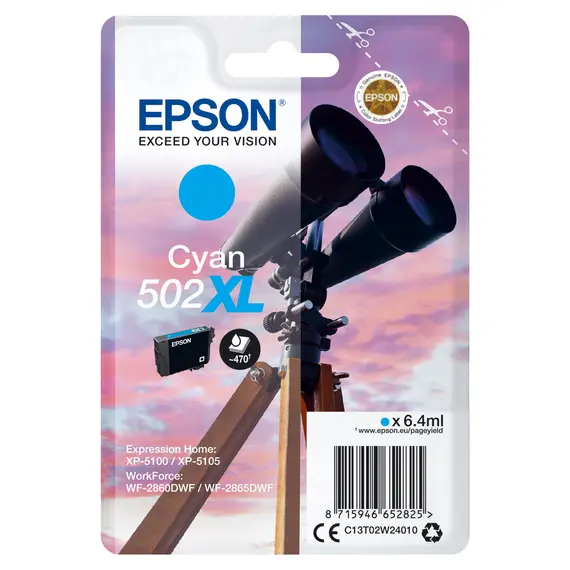Tinteiro EPSON 502 Ciano XL para XP-51xx e WF-286x | Alta Capacidade e Cores Vibrantes