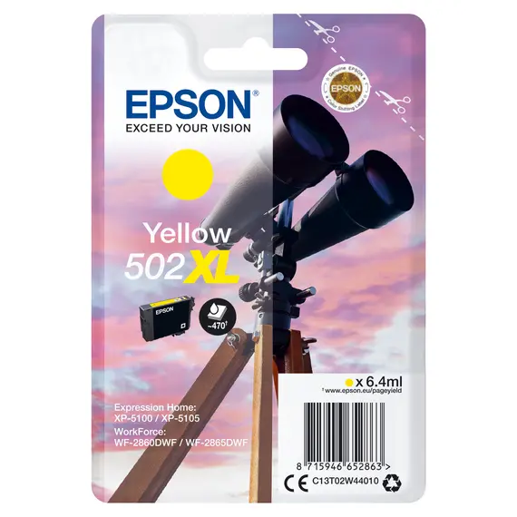 Tinteiro EPSON 502 Amarelo XL para XP-51xx e WF-286x | Alta Capacidade e Qualidade