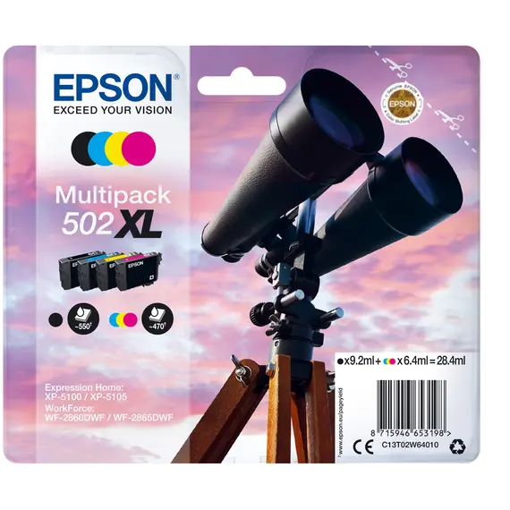 Tinteiro EPSON 502 Multipack 4 Cores XL para XP-5100 e WF-2860 | Loja BluePixel