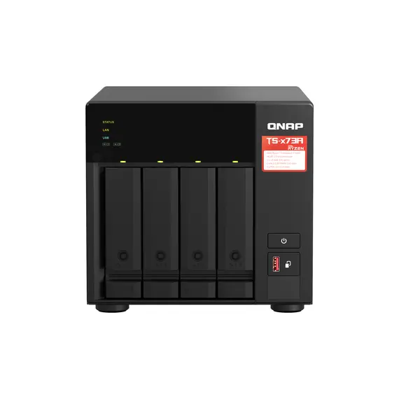 NAS QNAP TS-473A-8Gem - Potente NAS 4-Bay com Ryzen V1500B, 8GB RAM, portas 2.5Gb e design torre para armazenamento avançado