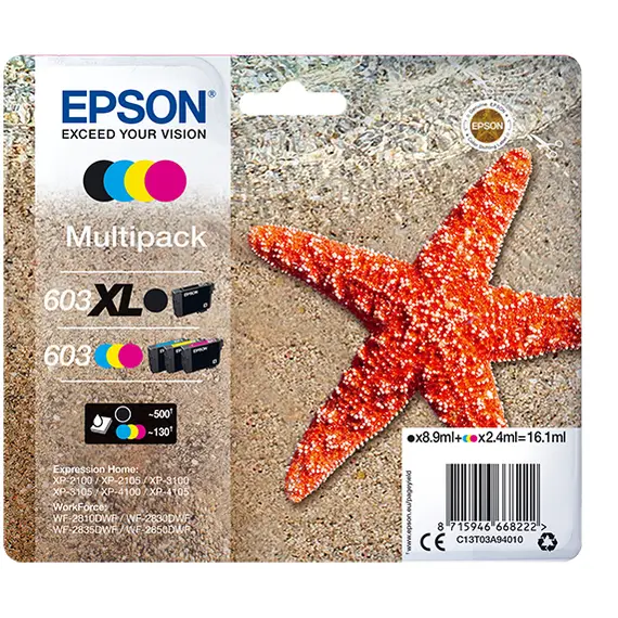EPSON 1LB Multipack 4 Cores 603 XL Black/Std. | Cartuchos compatíveis Epson na bluepixel.pt