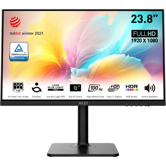 Monitor MSI Modern MD2412P 23.8'' IPS 100Hz 1ms HDMI USB-C DP Pivot Speakers - Loja BluePixel