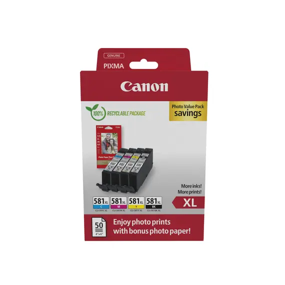 Cartucho de Tinta CANON CLI-581XL Preto, Ciano, Magenta e Amarelo | Alta Capacidade - bluepixel.pt