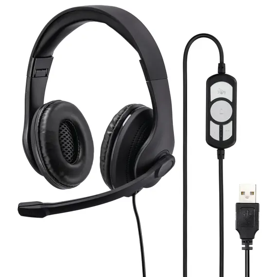 Headset USB Hama 139924 i PC - Microfone ajustável e som nítido para chamadas e gaming