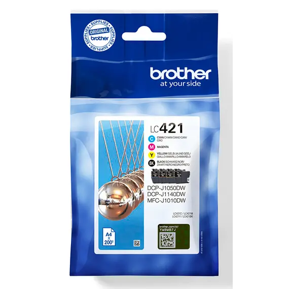 Pack de 4 Cartuchos de Tinta Brother Preto, Ciano, Magenta e Amarelo - Capacidade de 200 páginas - Compatível com DCP-J1050DW, MFC-J1010DW e DCP-J1em