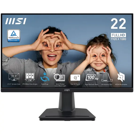 Monitor MSI PRO MP225 22INCH FHD 100HZ 1MS EyesErgo HDMI D-Sub Preto - Loja BluePixel