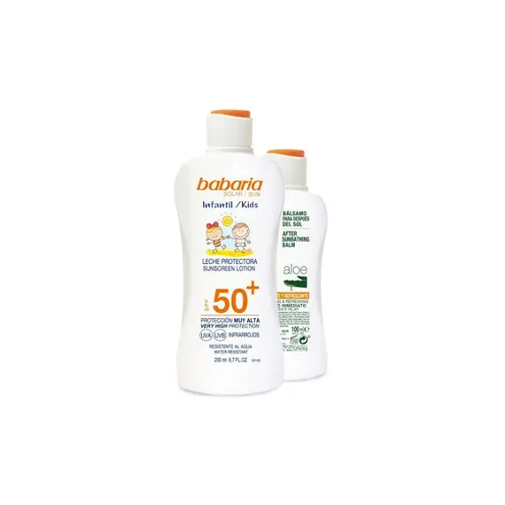 Kit Protetor Solar SPF50+ Babaria Kids 200ml + After Sun 100ml | Proteção e Cuidados para Crianças