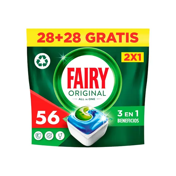 Detergente Máquina Loiça Fairy Pastilhas Original 28+28un - Limpeza e Brilho Garantidos