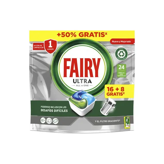 Detergente Máquina Loiça Fairy Ultra 16+8 Pastilhas | Limpeza Profunda e Brilho