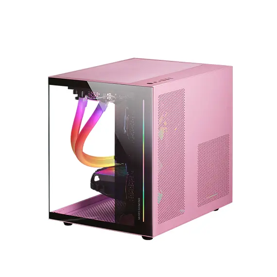 Gabinete MARS GAMING MC-VIEW Micro-ATX Frameless com vidro temperado e suporte para water cooling - Rosa