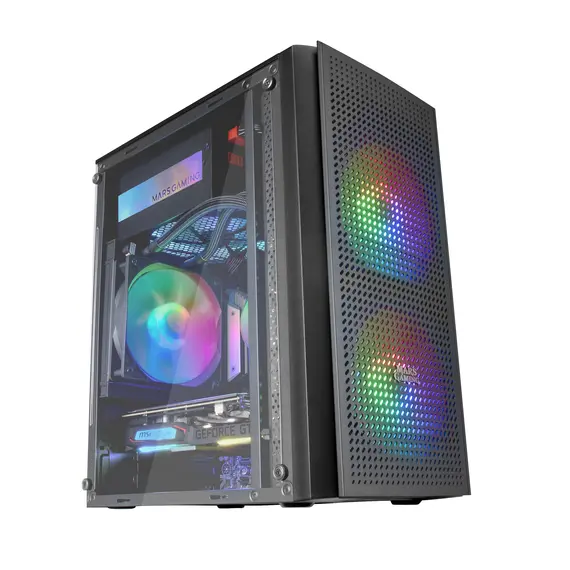 Caixa MARS GAMING MC300 Micro ATX com 3 Ventoinhas FRGB, Janela e Painel em Malha - Preto