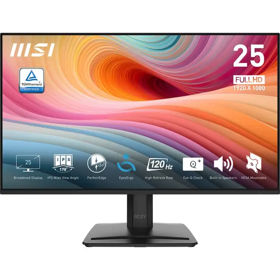 Monitor MSI PRO MP251 E2 24,5'' FHD IPS 120Hz HDR com HDMI, DP e D-Sub - Preto
