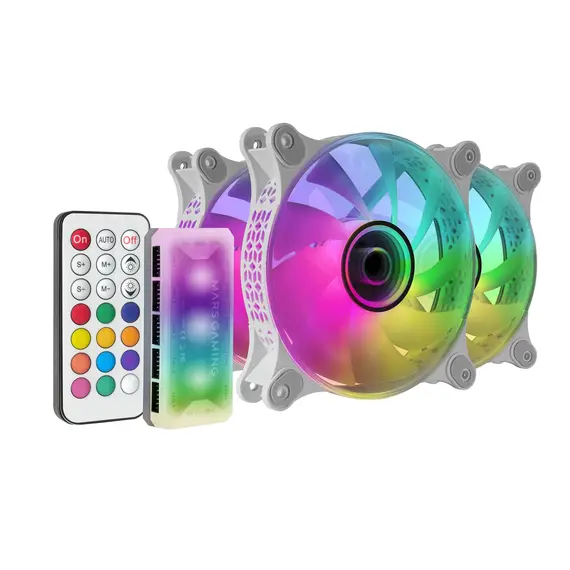 MARS GAMING MF-3DKIT Kit de 3 Ventoinhas 12cm com Efeito Infinito, ARGB, Controlo RF e MB, Branco | BluePixel.pt