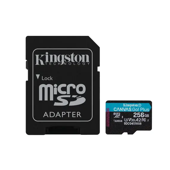 Cartão microSDXC Kingston 256GB Canvas Go Plus Gen4 200MB/s A2 U3 V30 | Loja BluePixel